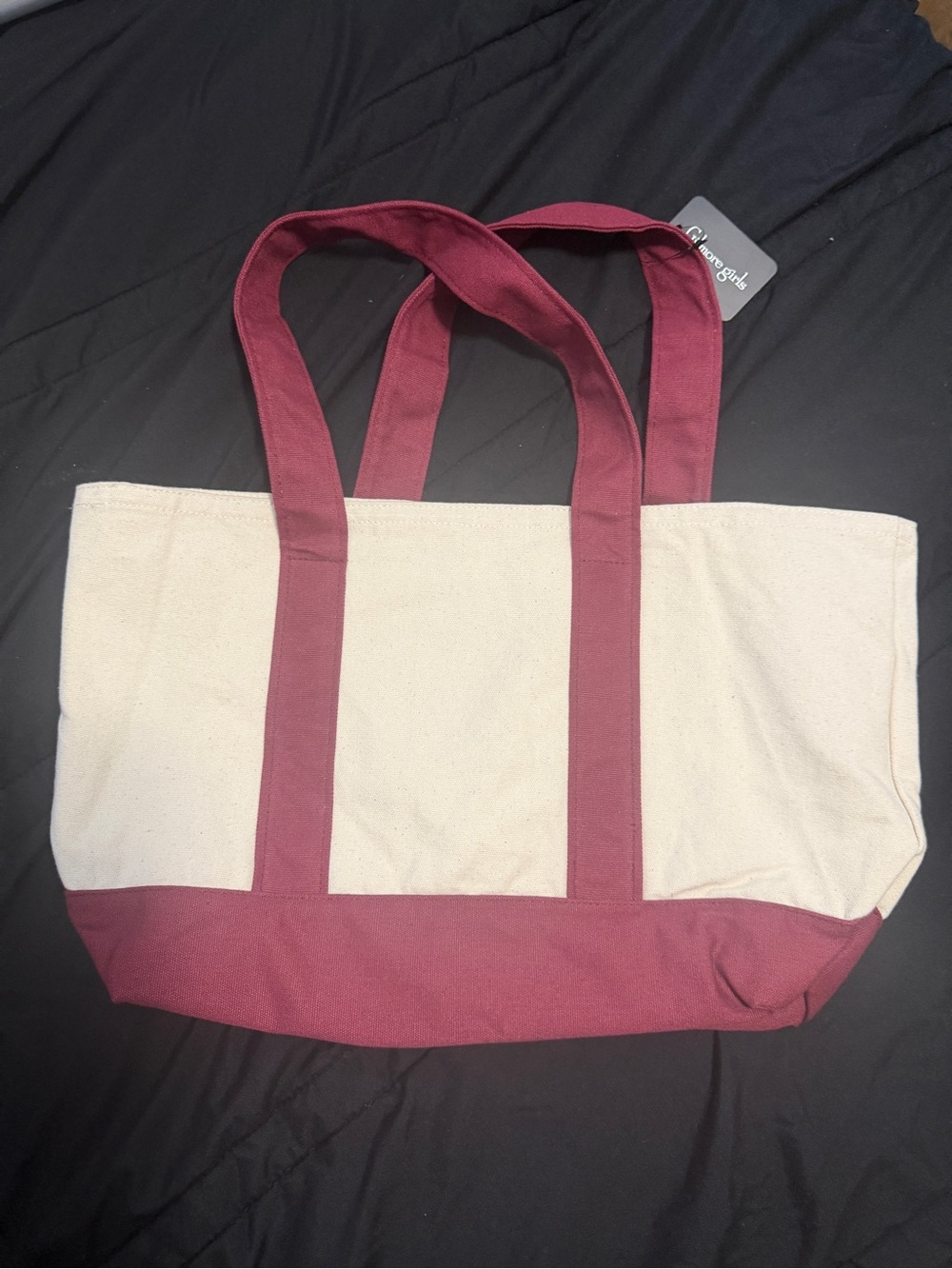 NWT Gilmore Girls Luke's Diner Canvas Tote Cream & Burgundy BIOWORLD - Picture 6 of 7